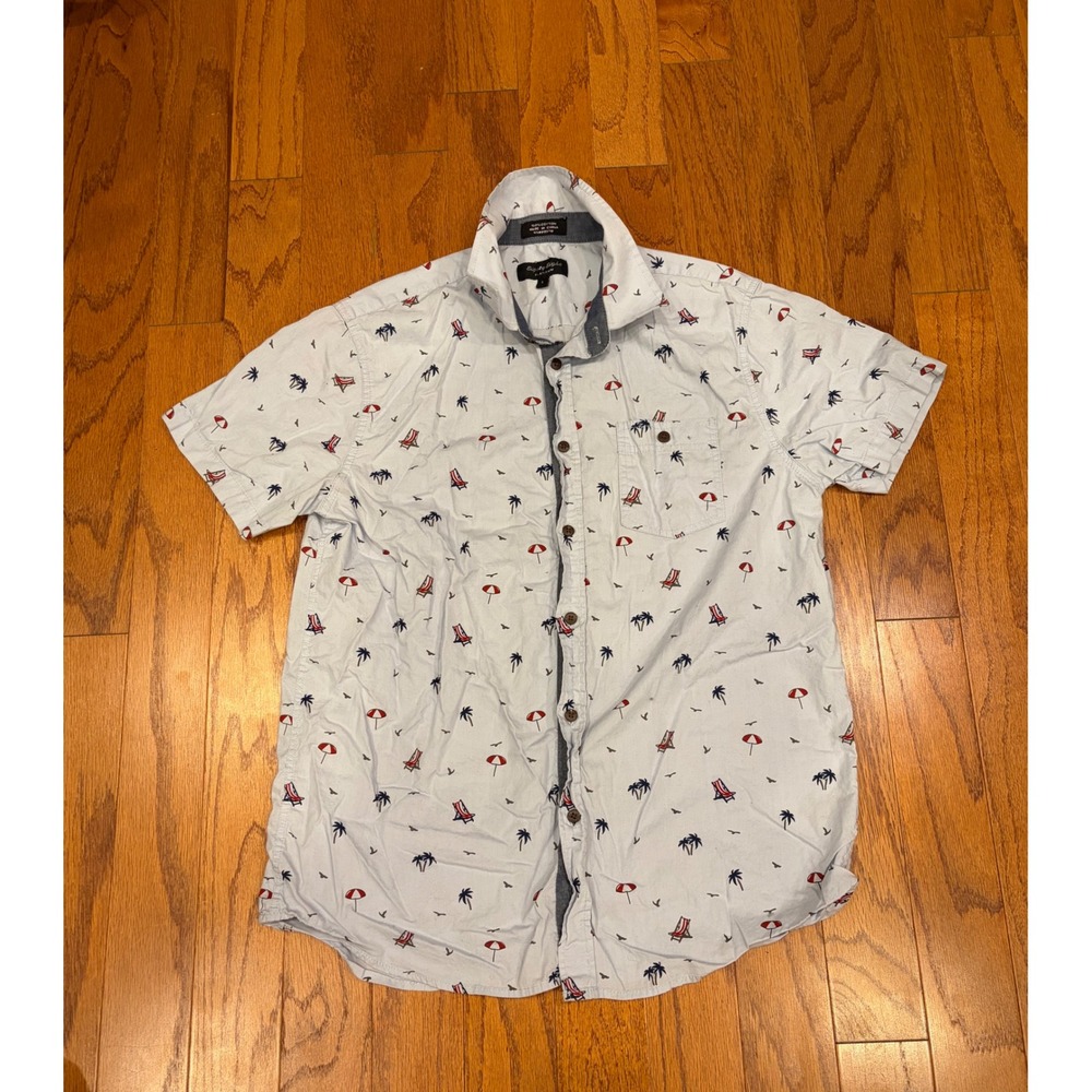 Eighty Eight Platinum Mens Large Blue Beach Print Short Sleeve Button Down Shirt